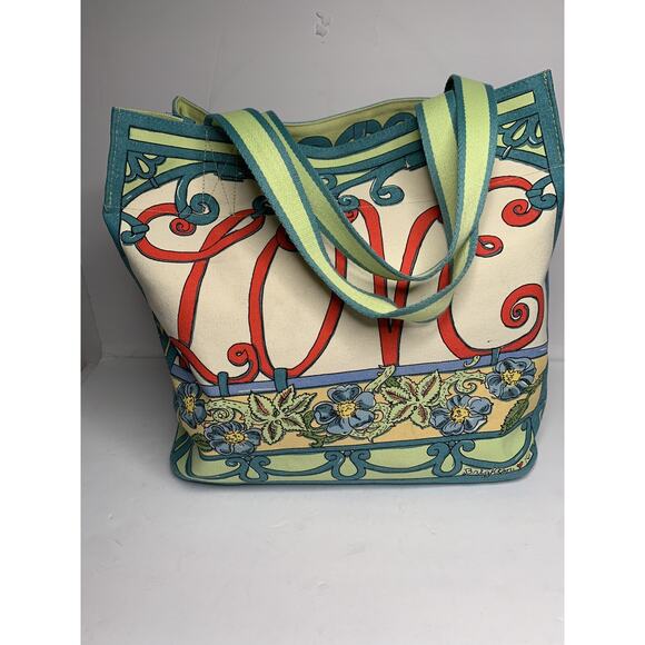 Brighton A winters love colorful canvas large tote bag - Picture 2 of 12